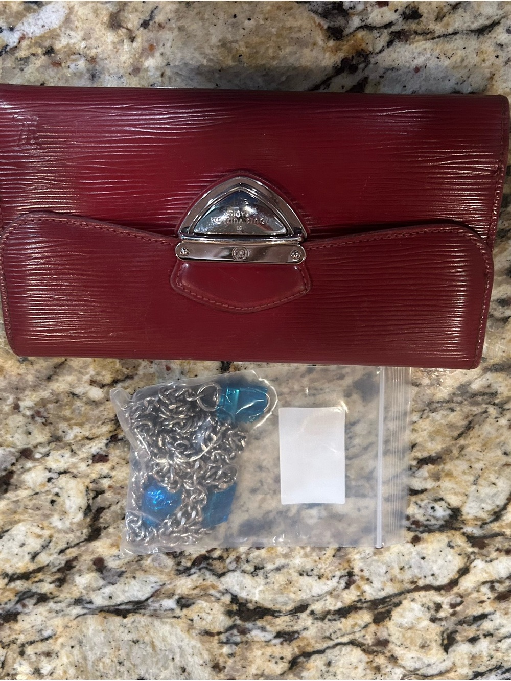 Louis Vuitton Eugenie Epi leather Red Wallet with unbranded chain.
